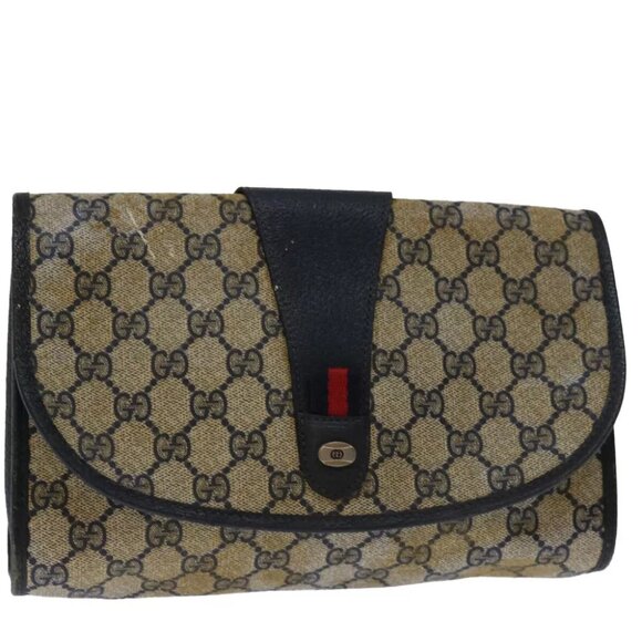 GUCCI GG Supreme Sherry Line Clutch Bag PVC Navy Red 89 01 030 Auth - Picture 1 of 13
